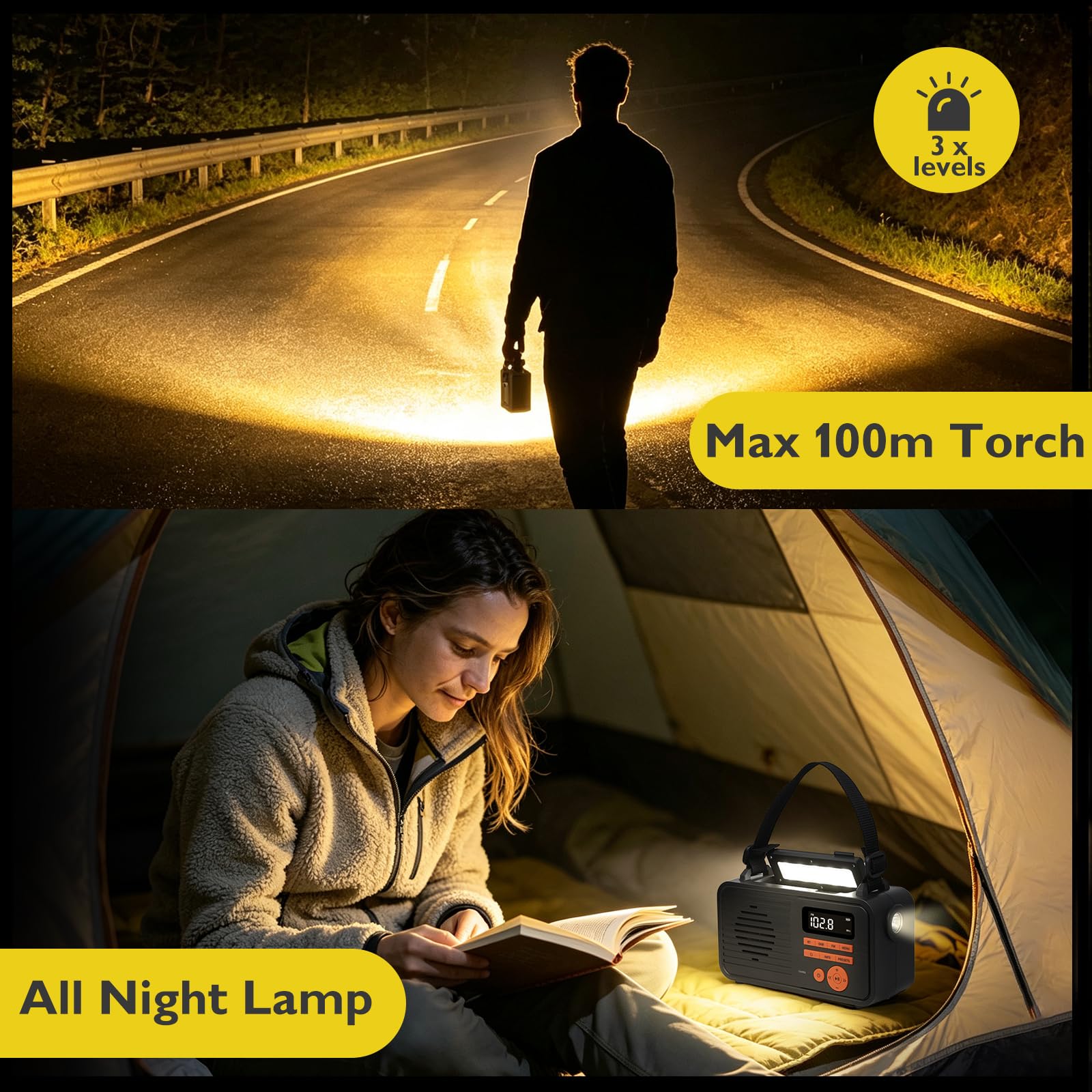 ER-Pro - Radio a manovella solare, radio DAB/FM/Bluetooth (nero)