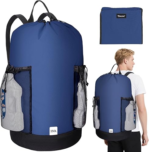 Vista 31 de BALEINE Mochila Bolsa de Lavandería de 120L, Tela Oxford 900D Bolsas Grandes de Lavandería de Viaje con Correas para el Hombro y 2 Bolsillos de Negro