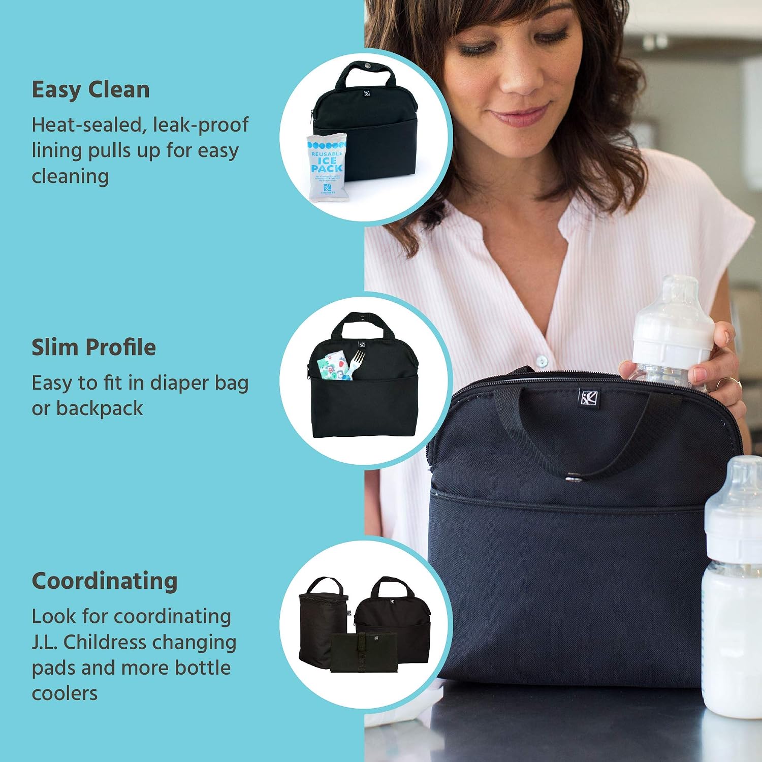 J.L. Childress MaxiCOOL Breast Milk Cooler Travel Bag - Insulated Baby Bottle Storage Bag, Portable Organizer Pack for Moms