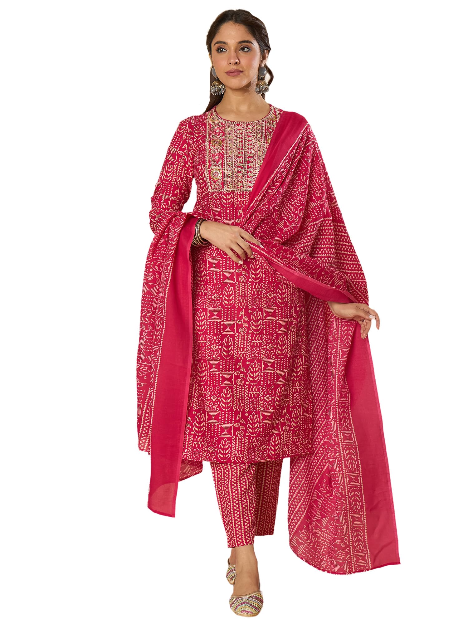 indo era Women Pure Cotton Kurta Set with Dupatta | Festive Suit Set, 10942-picture-41
