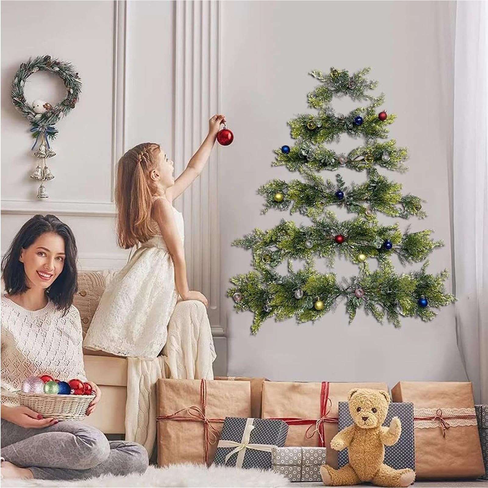 Zibeem Sapin De Noël Mural, Décoration Murale Pour Sapin De Noël, Guirlande Plate Pour Sapin De Noël Pour Mur, Décorations Murales Peu Encombrantes À Suspendre Pour Sapin De Noël