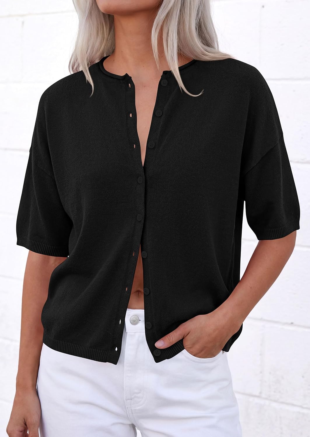 PRETTYGARDEN Women Spring Short Sleeve Cardigan Sweaters Button Down Knit Shirt Blouse Dressy Casual Tops 2026 Summer Outfits