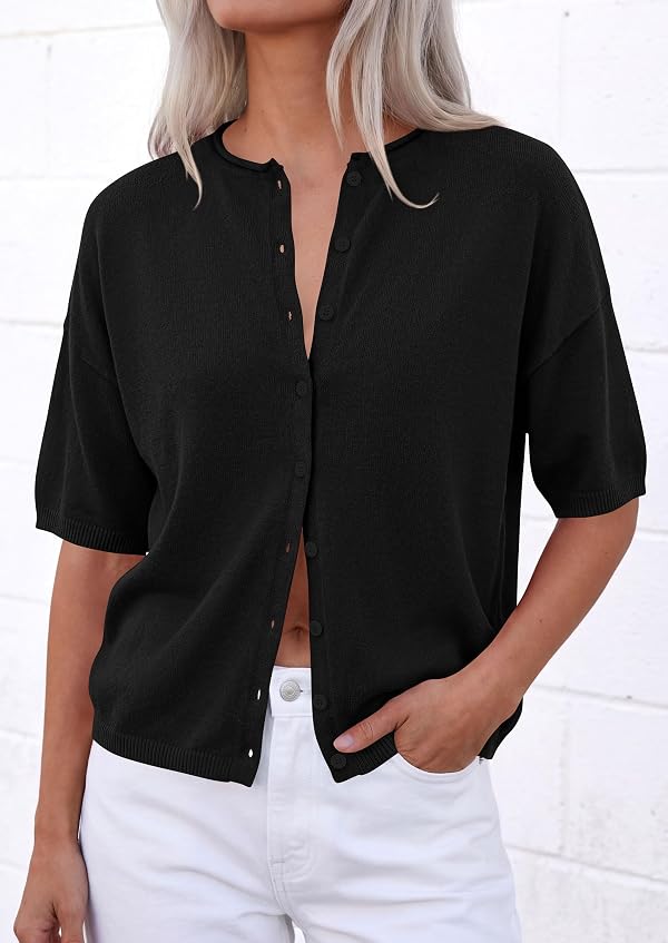 PRETTYGARDEN Women's Short Sleeve Cardigan Sweaters (Black,X-Large) by PRETTYGARDEN - Used condition - Image 3