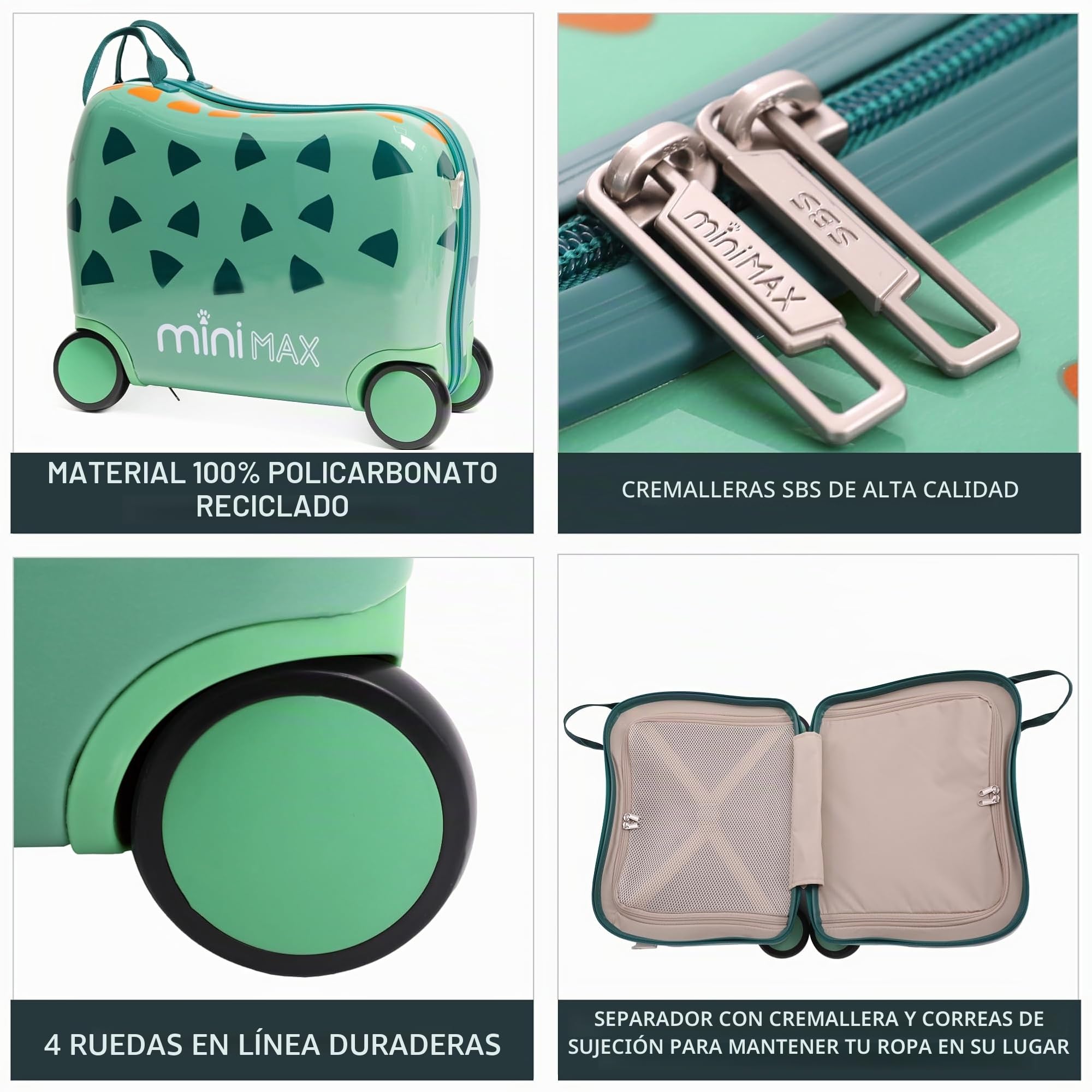 Aerolite MiniMax - Maleta para niños con Ruedas EasyJet de 45 x 36 x 20 cm, tamaño máximo de Equipaje de Mano con Ruedas, 29 L (Dinosaurio)