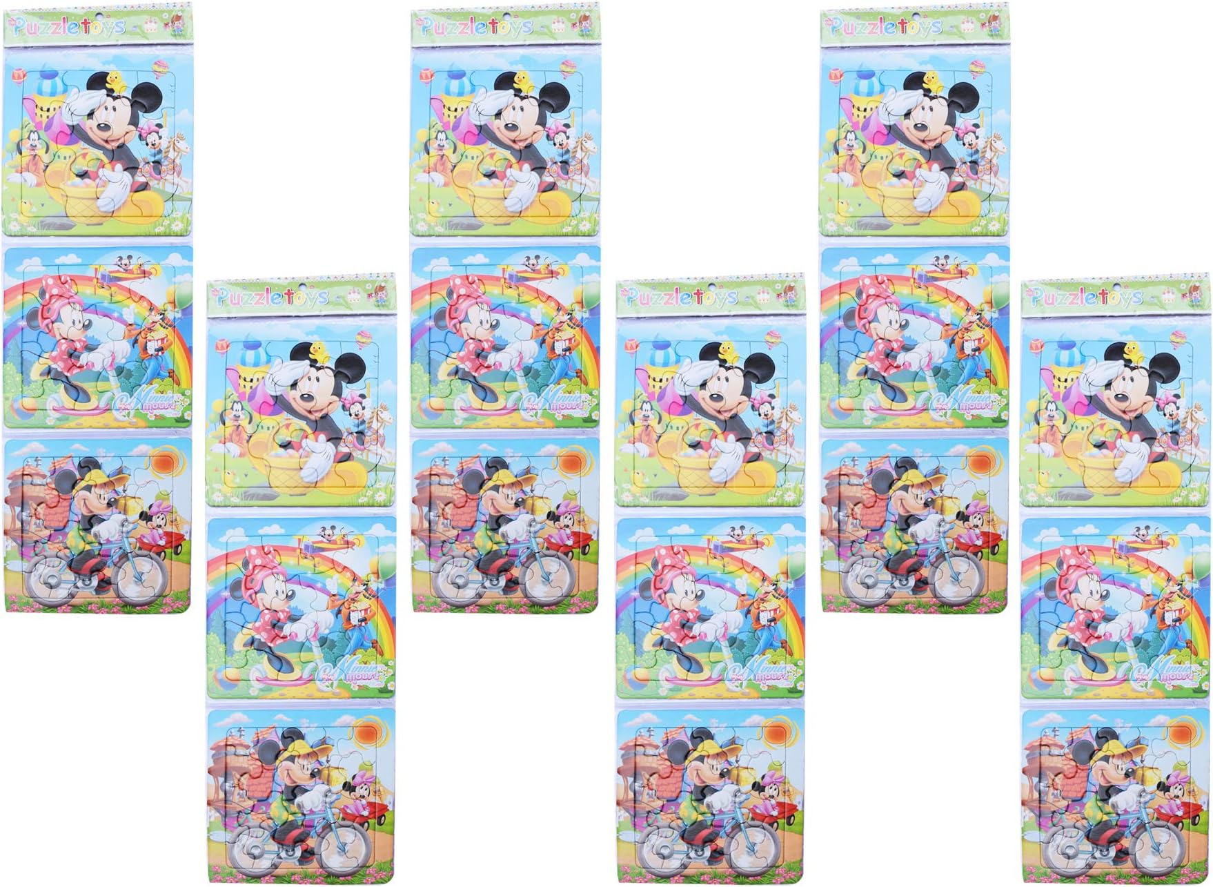 Asera Mickey Minnie Mouse Puzzle Pack Cartoon Character Design with Coloring Space on Back Side for Kids Girls Birthday Return Gifts Theme Party (Set of 12)
