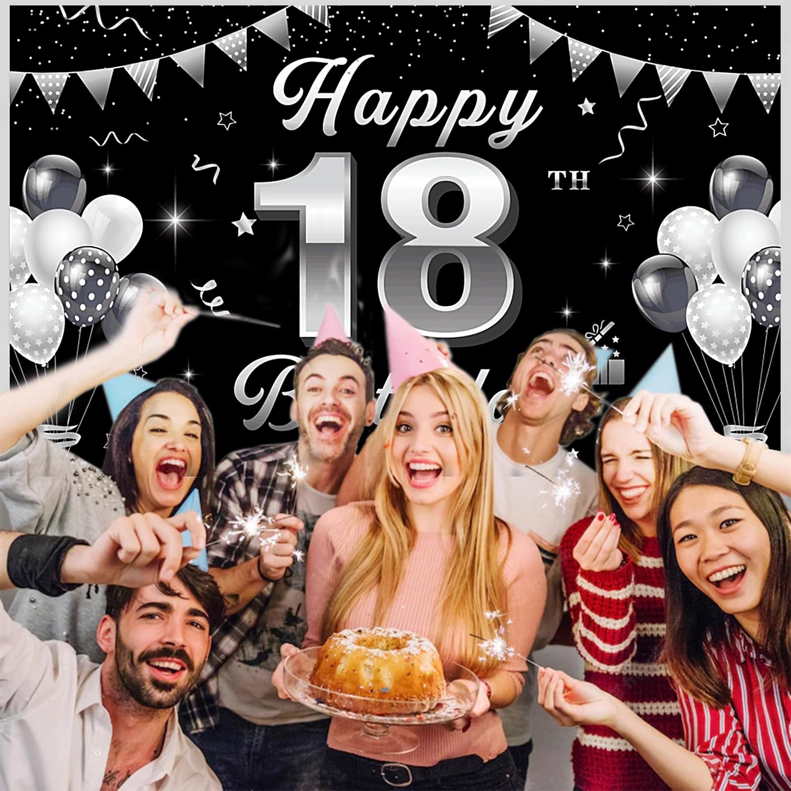 2 Striscioni Compleanno Personalizzati Nero E Grigio – Grandi 16° 18° 21° 30° 40° Anni – Madvinl