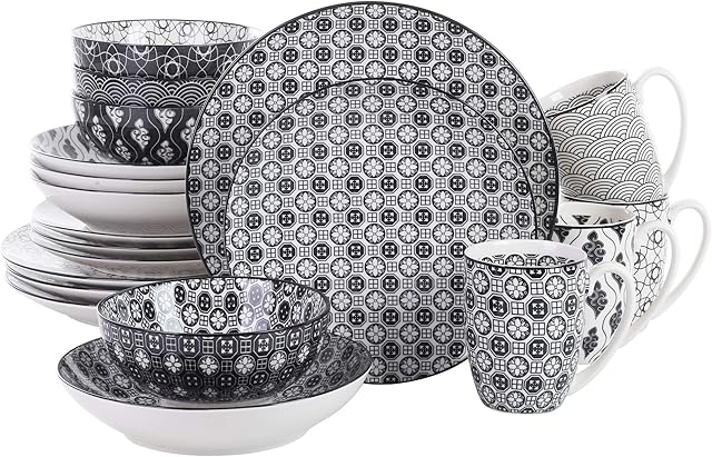 vancasso Haruka Porcelanowy zestaw obiadowy dla 4 osób, japoński, niebieska zastawa stołowa, 20-elementowy serwis z talerzami obiadowymi, deserowymi, miseczkami na musli, miskami do zupy i kubkami