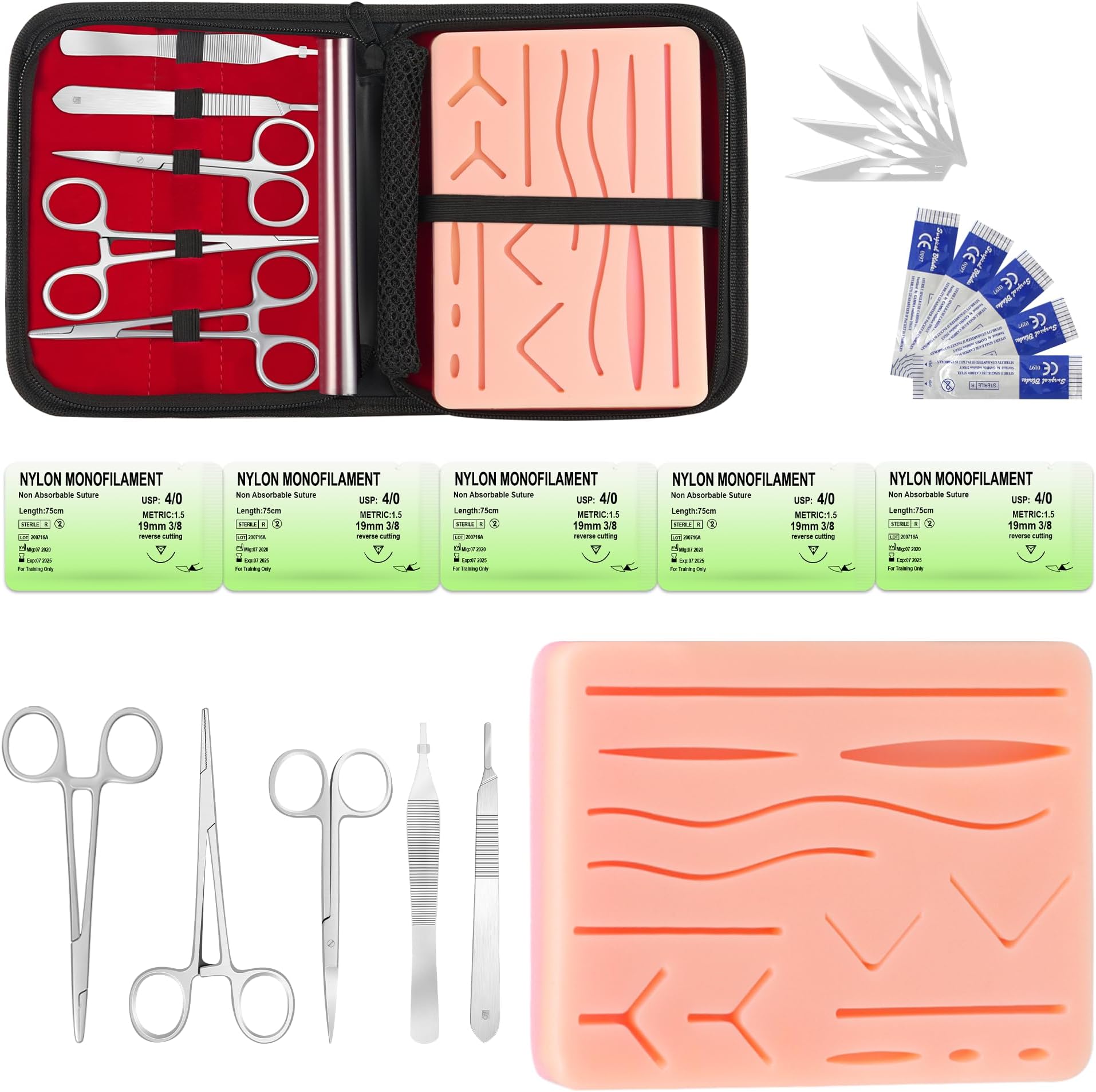 Suture Practice Kit,Silicone Suturing Pad with Wound Closure Trainer for Nursing,Vet and Medical School Training,Education Only.