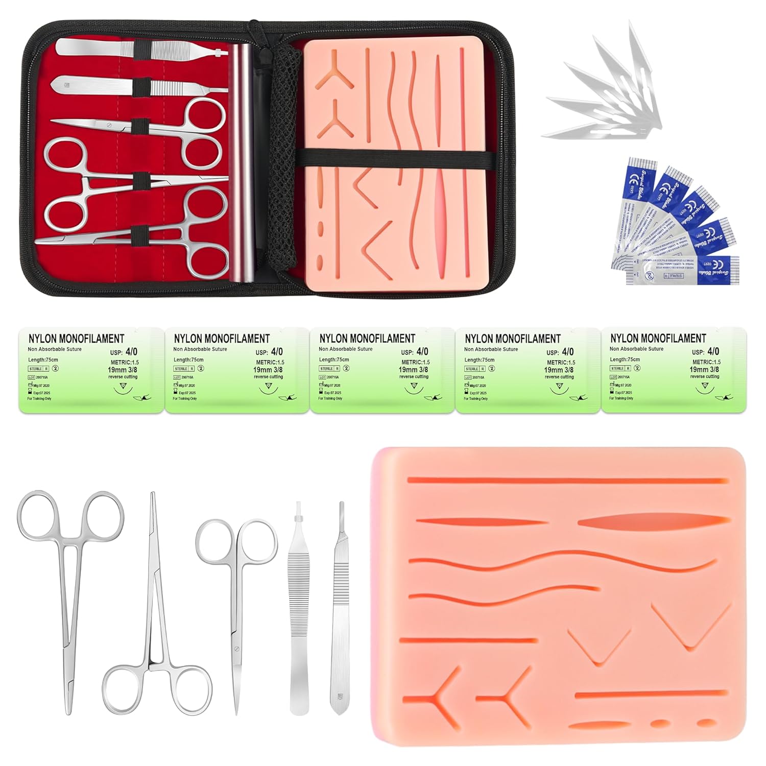 Suture Practice Kit for Medical Students, Silicone Pad Surgery Wounds Closure Suturing, Supplies for Vet Nursing Students Surgical Stitches Kits De Suturas Med School Essentials.