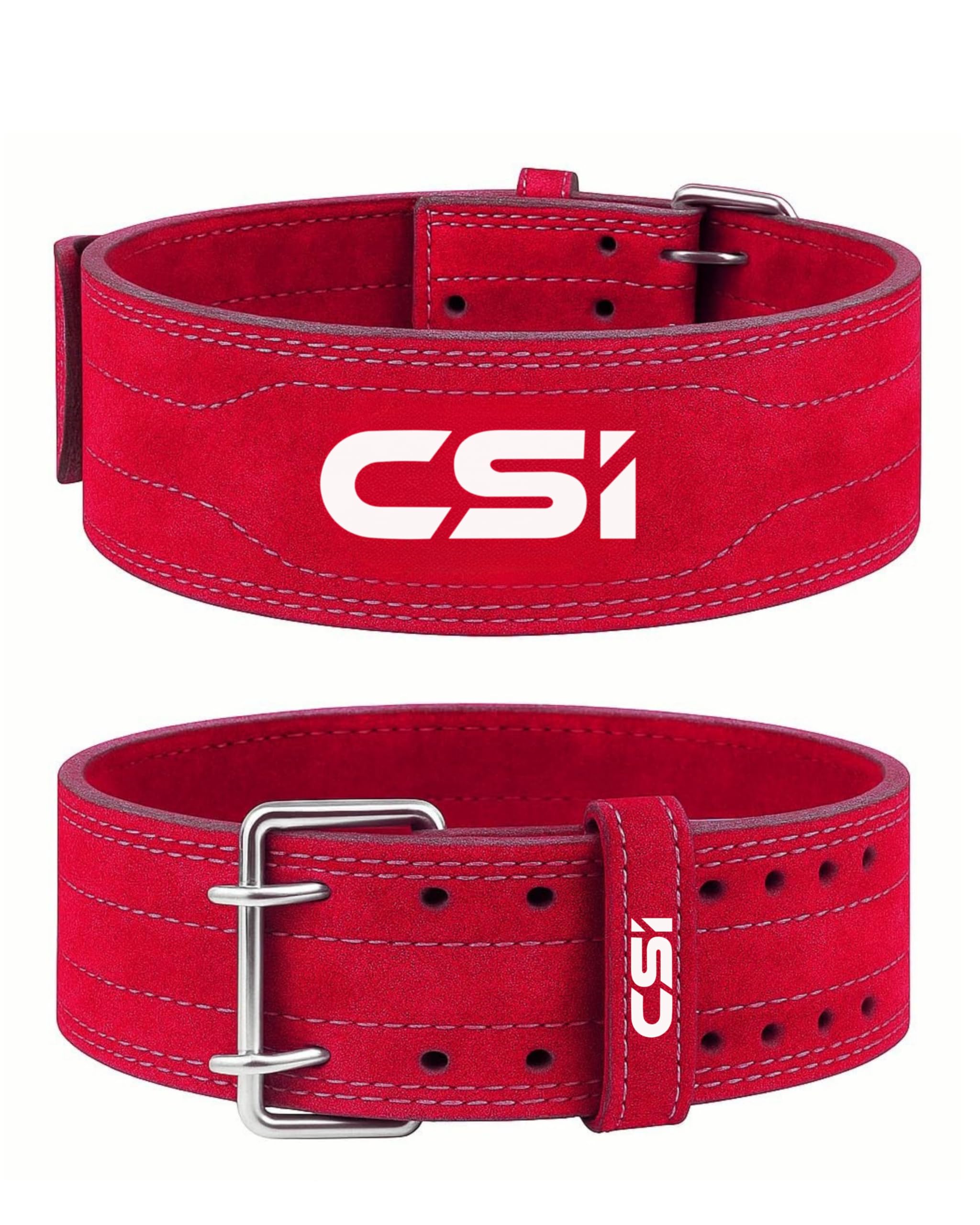 CSI Suede Leather 6MM Powerlifting GymBelt | Heavy Workout Weight Lifting Gym Belt for Men & Women | Adjustable Black Leather Deadlifts Gym Belt | TRed | (S/M)-picture-27