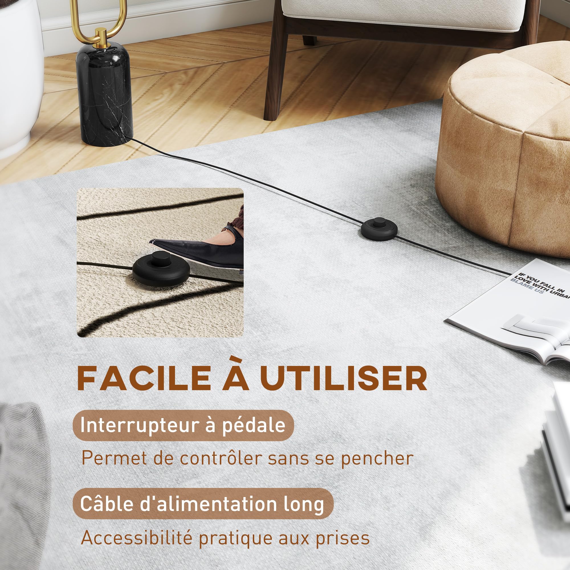 HOMCOM Lámpara de pie moderna salón base mármol 150H cm Blanco | 2 pantallas de vidrio, interruptor, para salón y dormitorio.