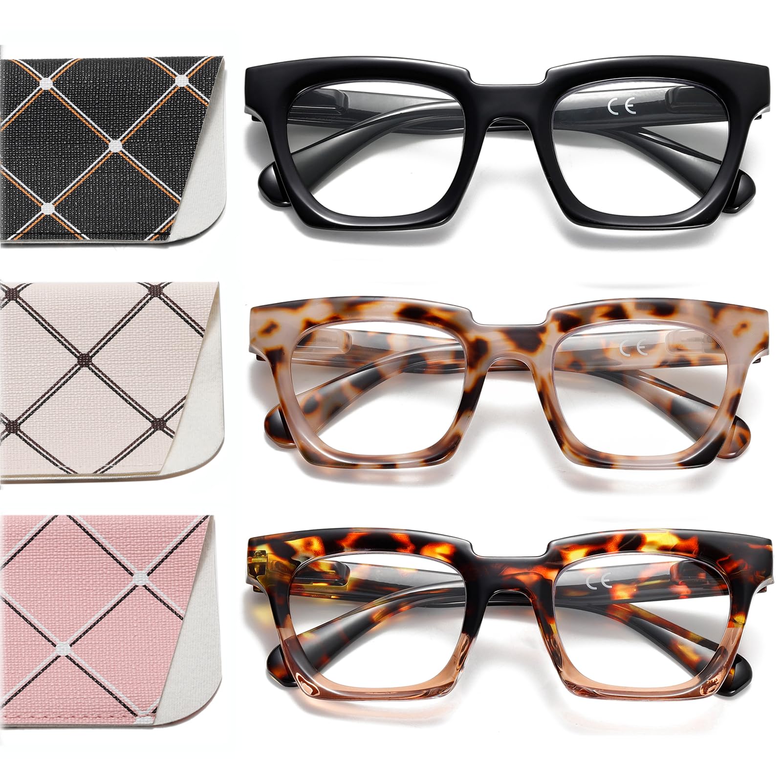 OWTXIS Oprah Style Reading Glasses for Women Blue Light Blocking Square Oversized Stylish Thick Readers Spring Hinge