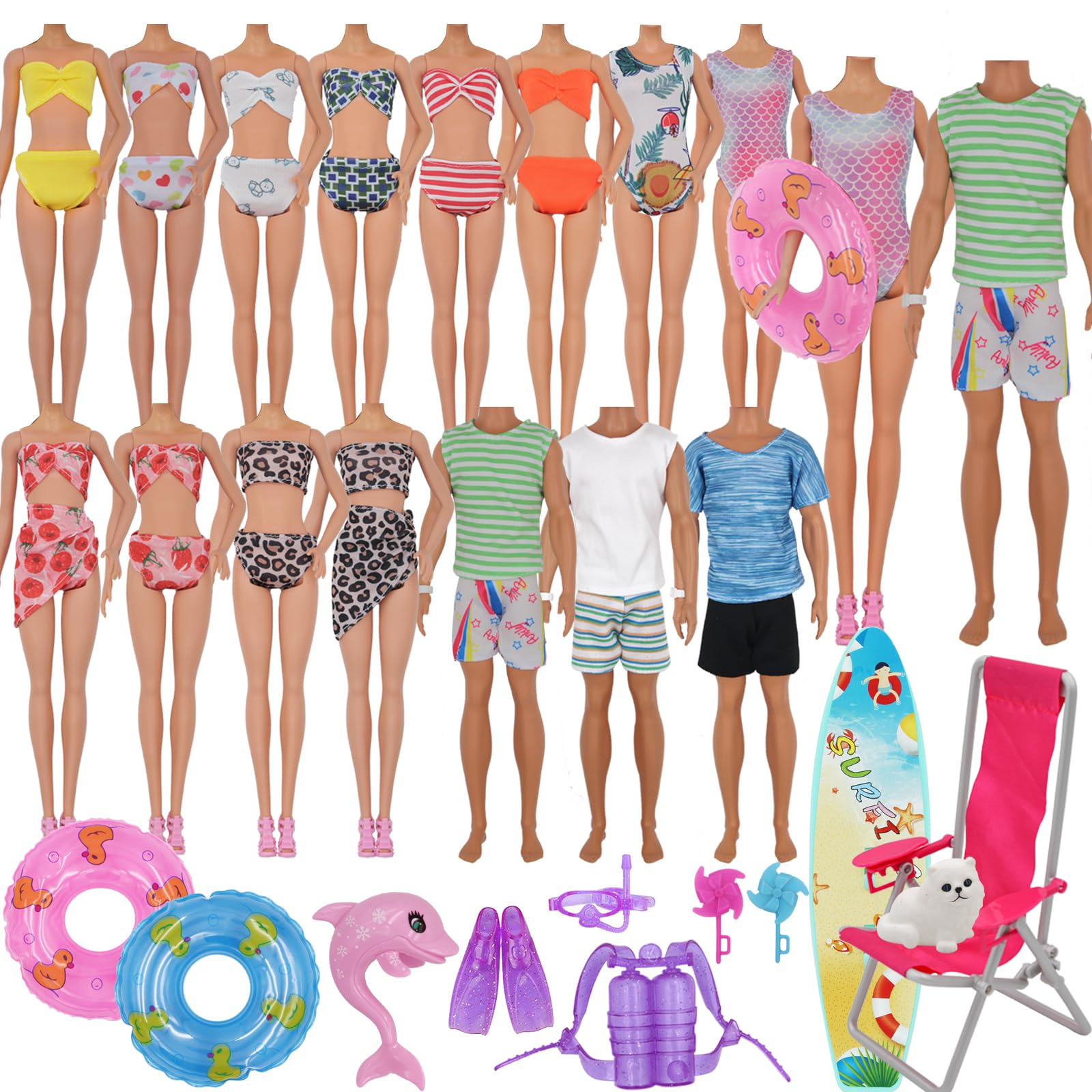 Srup 10 Piezas Conjunto De Baño Para Muñecas – Traje De Piscina Con Gafas De Sol, Flotador Y Zapatos, Ideal Para Muñecas De 14-18 Pulgadas
