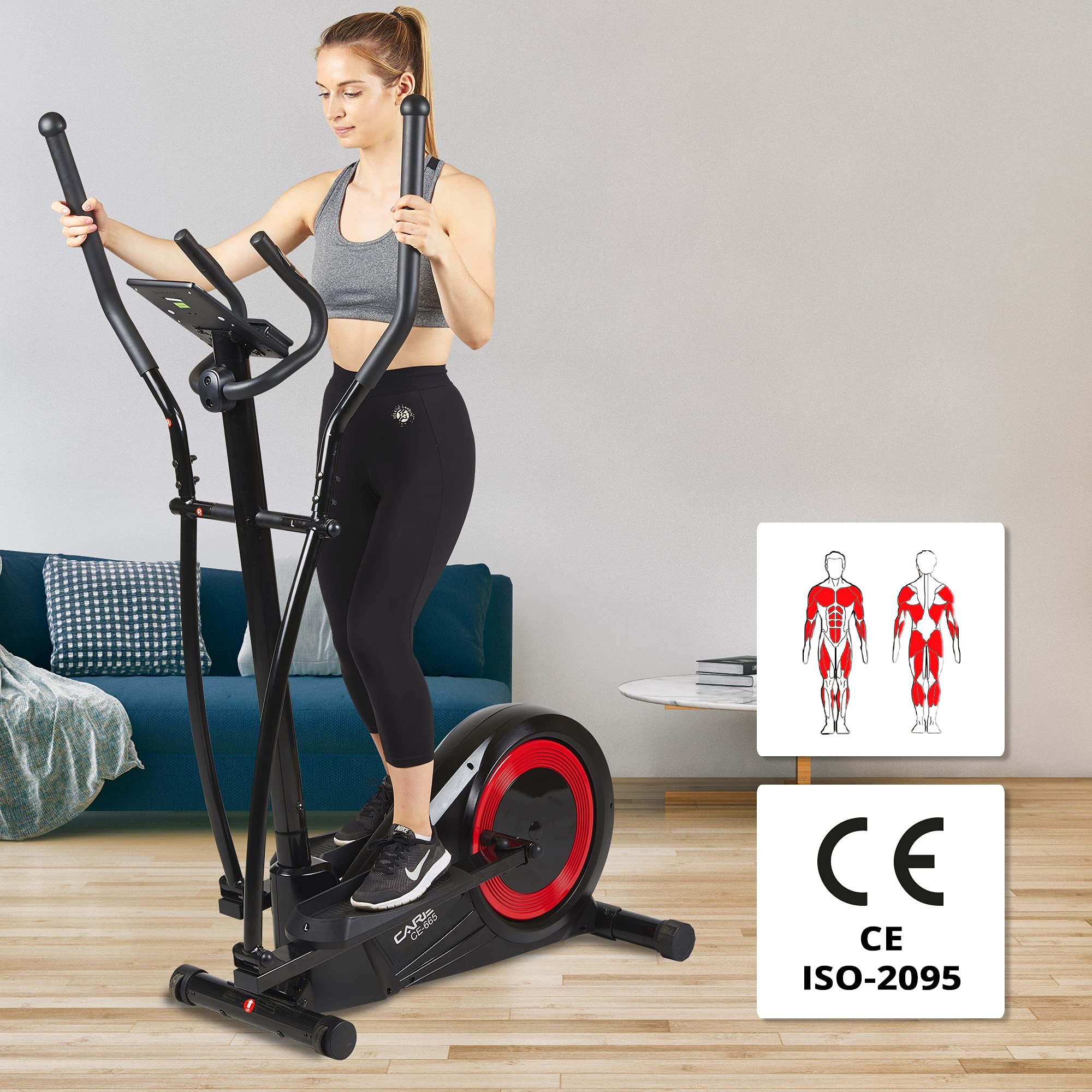 Care Fitness - Vélo Elliptique Motorisé CE-665-24 Niveaux de Difficulté - 6 programmes – Écran LCD -Connectivité Application Kinomap - Masse d'Inertie 10kg