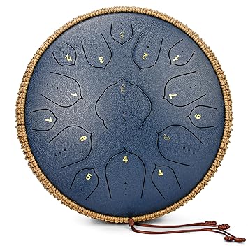 Steel Tongue Drum - natraldrum 15 Note 14 Inch Tongue Drum Instrument - Hand Pan Drums with Music Book, Steel Handpan Drum Mallets and Carry Bag, D Major for Meditation or Yoga(navyblue)