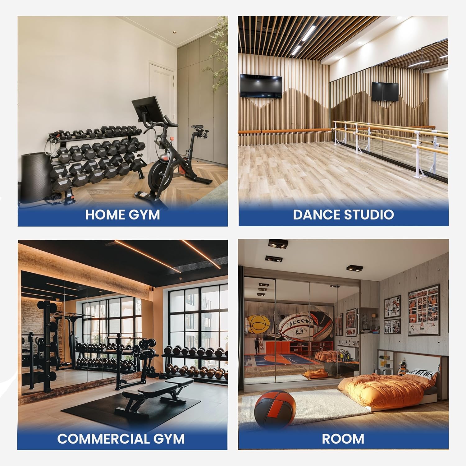 Tempered Home Gym Mirror 60"x36" - 1/4" Thick Body Large Wall Mirror Full Length for Bedroom, Garage, Bathroom - Frameless, HD Ultra Clear 60"x36"