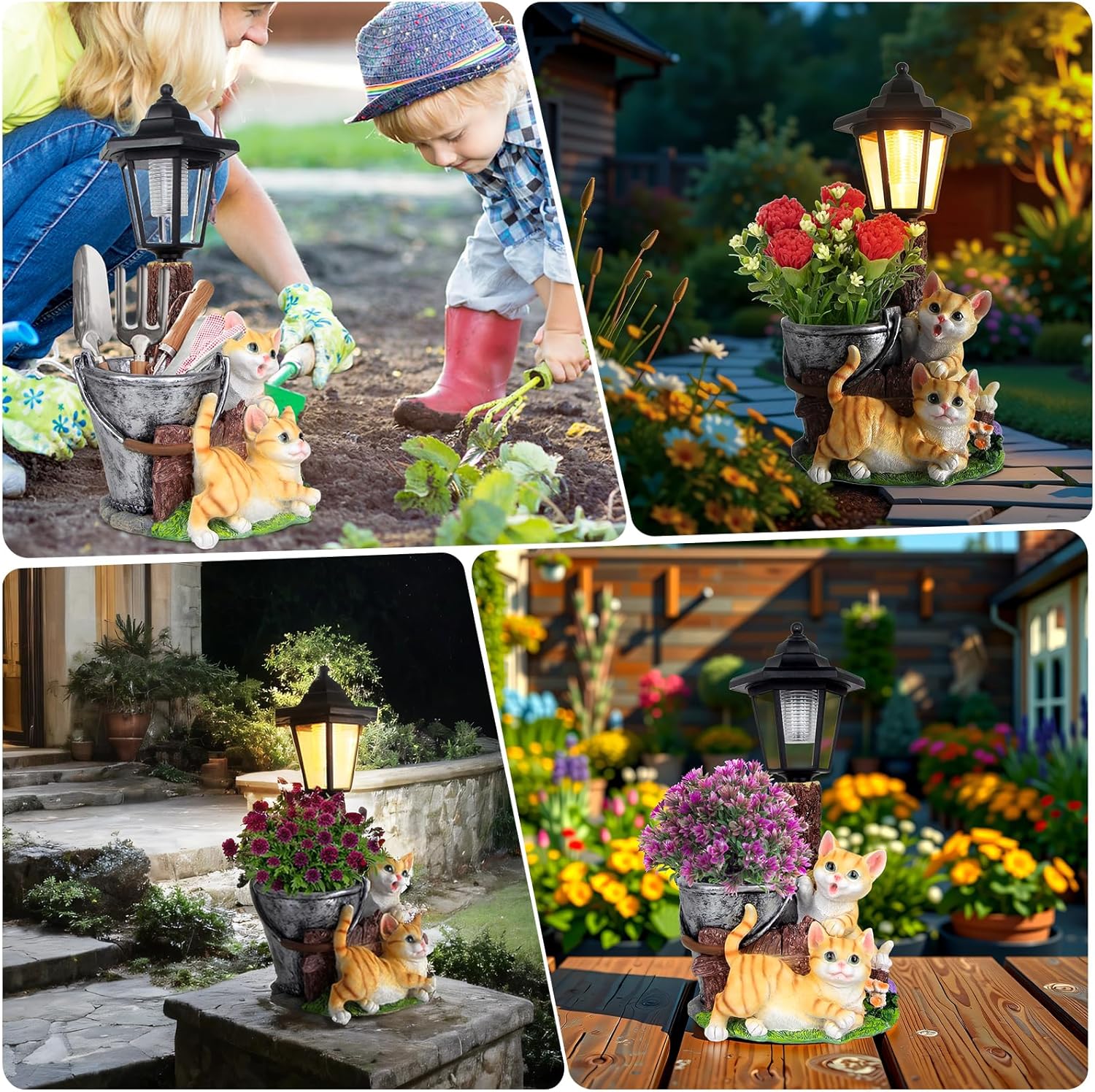 Solar Cat Outdoor Statues, Garden Sculptures with Flowerpot Decor & Solar Lantern for Yard Art Lawn Ornaments Porch Patio Balcony - Idea Gifts for Women Mom Grandma - Image 5