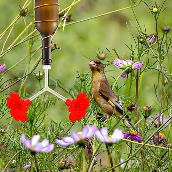 3PCS Flower Hummingbird Feeders Y Shape Design Garden Birdwatcher Essentias Waterer Outdoor Bird Feeding Station Y Shape Hummingbird Feeder