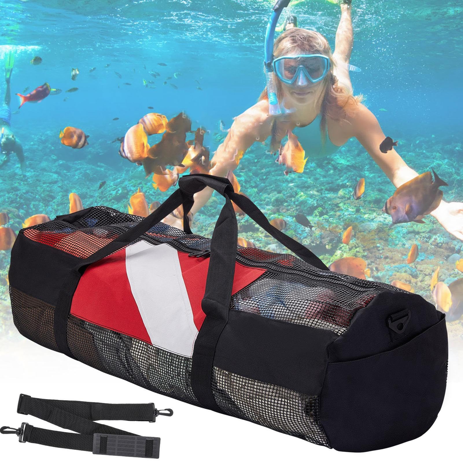 Borsa a rete subacquea - portatore di attrezzature per immersioni, sacchetto d'acqua leggero | 30.3x13.4x13.4in Organizzatore di zaino per lo snorkeling pesante, borsa di utilità a nuoto di drenaggio