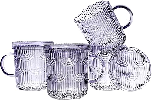 Lysenn Juego de 4 Tazas de Café de Vidrio - Tazas de Vidrio de Cristal Premium con Tapas  Diseño Único de Vasos de Café para Té Latte Cacao
