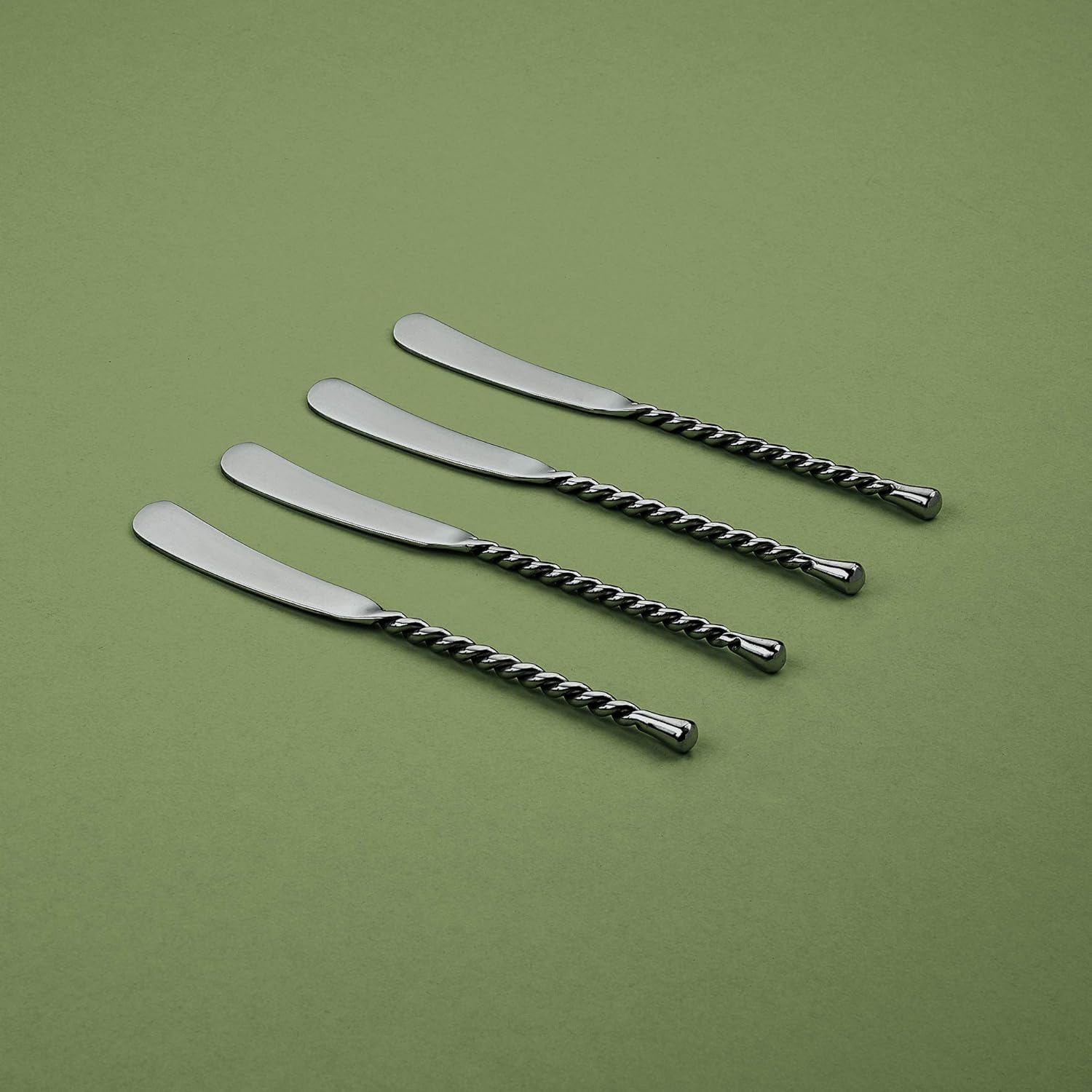 Gourmet Settings - 4-Piece Spreader Knife Set - Silver Tear Collection - Polished/Matte Stainless Steel Spreaders - Cheese and Butter Spreading Knives (34-103)