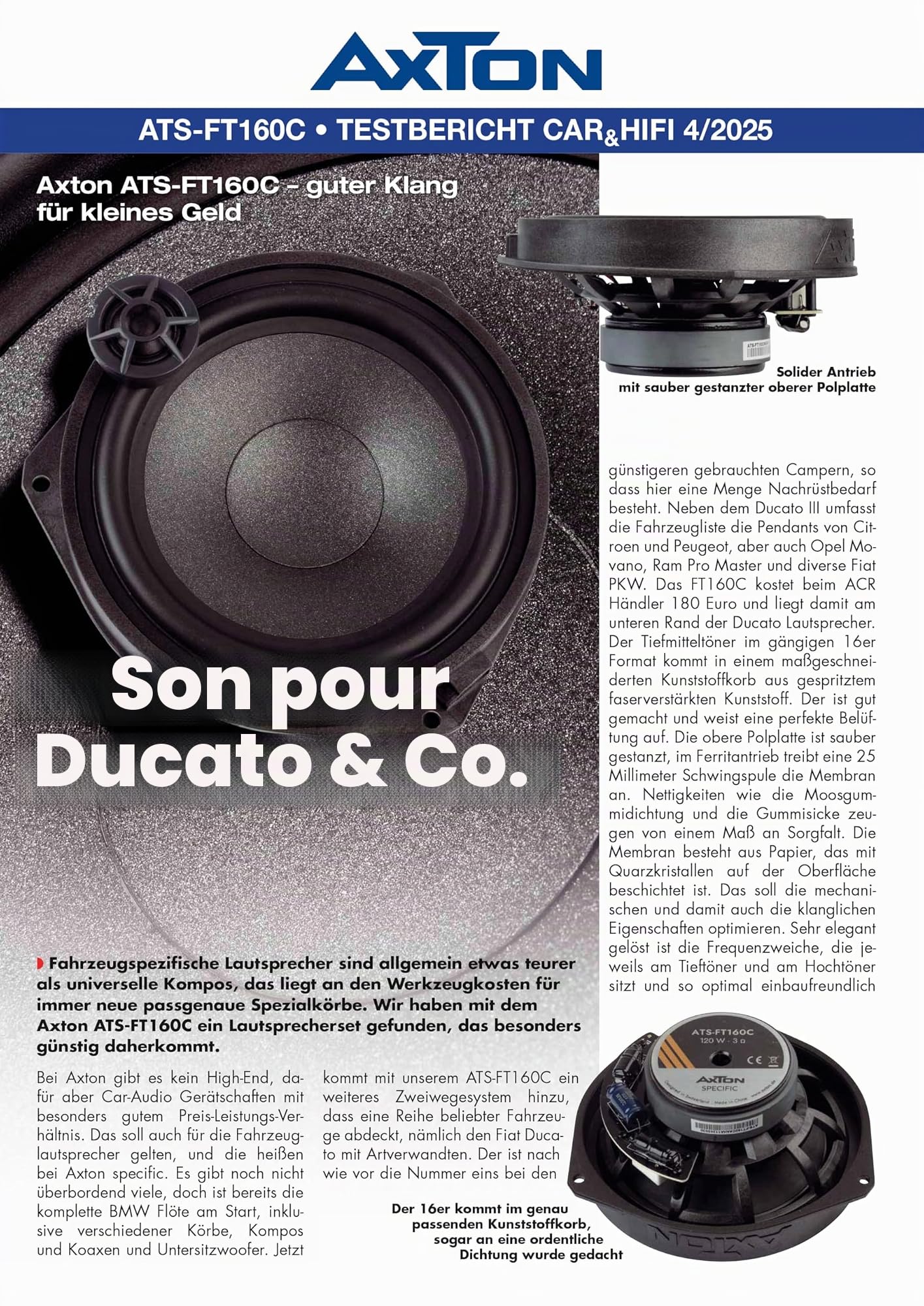 Axton ATS-FT160C - Système de Composants 2 Voies - Compatible avec Les véhicules Fiat Ducato - Enceinte de Voiture Avant Plug & Play pour Montage de Porte, 80 W RMS, 1 Paire