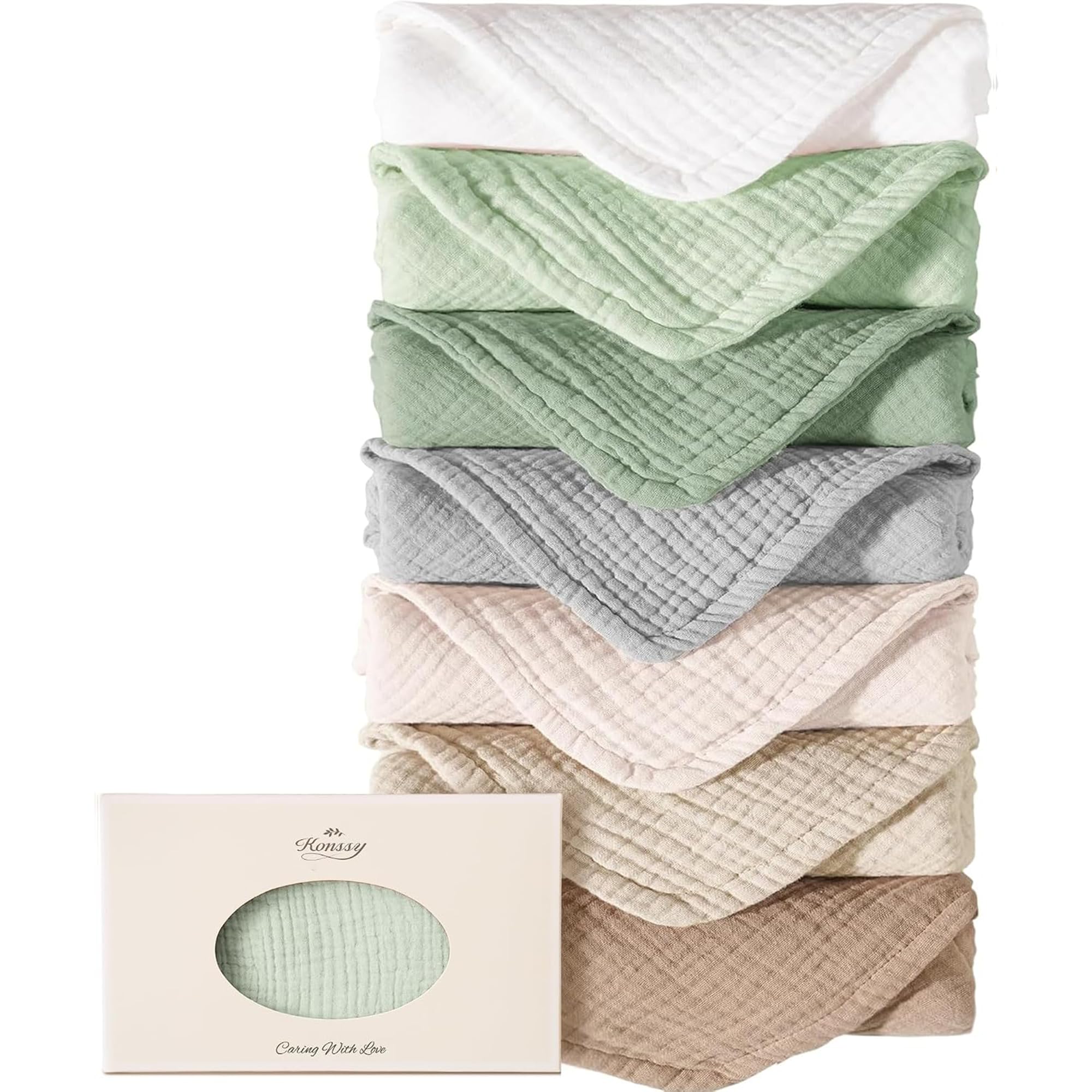 Konssy Muslin Baby Burp Cloths Sets for Unisex- 7 Pack Soft 100% Cotton Burping Clothes for Newborn，Baby Girls and Boys-image-38