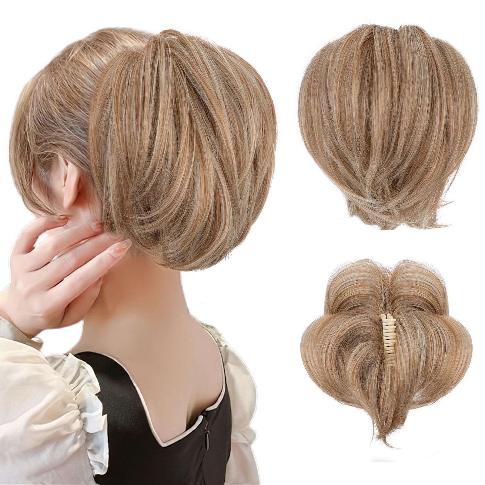 SEGOHAIR Claw Clip Short Ponytail Extension Messy Bun Hair Piece