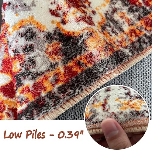 Miniatura 5 de Alfombra bohemia lavable de 3 x 5 pies, estilo persa, envejecida, con medallón, alfombra de lana sintética, para interiores, antideslizante, de pelo