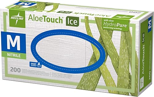 Miniatura 3 de Medline AloeTouch - Guantes de examen de nitrilo de hielo, 200 unidades, medianos, sin polvo, desechables, suavizan las manos, resistentes al