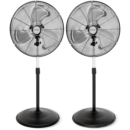 Hurricane 2-Pack Pro High-Velocity Oscillating Metal Stand Fan w/ 3-Speed Setting, 20" - Heavy-Duty Cooling Pedestal Unit w/ 4500 CFM, Adjustable Tilt & Height for Home, Garage, Gym & Workshop