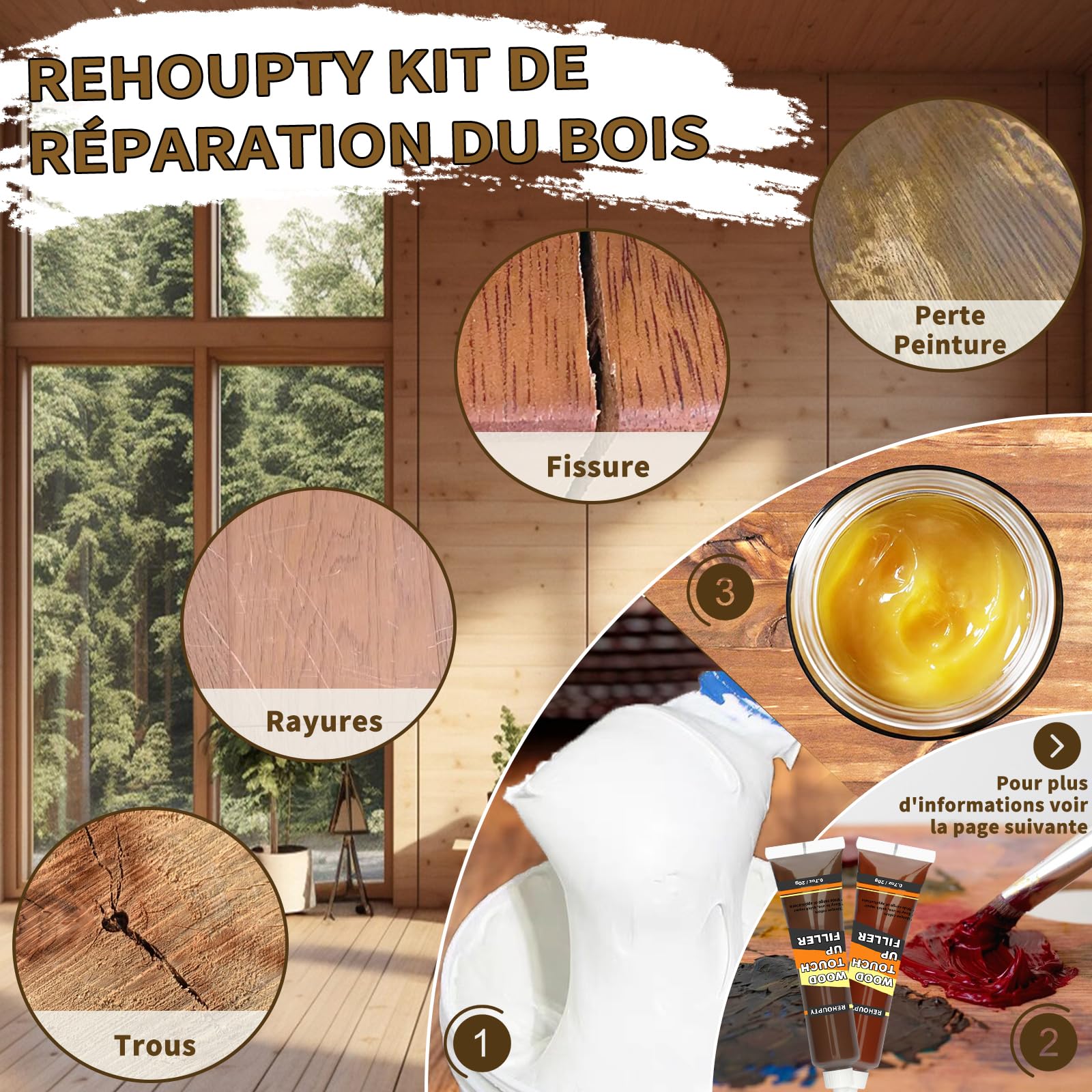 Kit Reparation Parquet, Tout-en-un Kit de Réparation Meuble Comprend Mastic Bois & 12 Couleurs Bouche-pores Pour Bois et Cire Bois, Réparation de Parquet pour Les Rayures, Les Fissures et Les taches