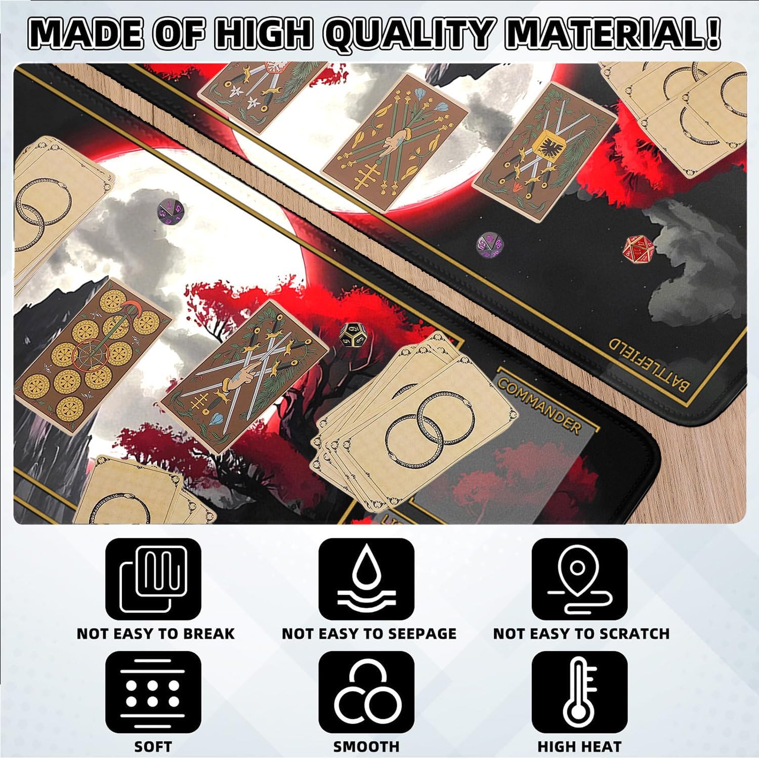TCG Playmat Stitched Edges, 24 x 14 inches MTG Play Mat for MTG Trading Card Game Playmats Smooth Surface Battle Game Rubber Collection