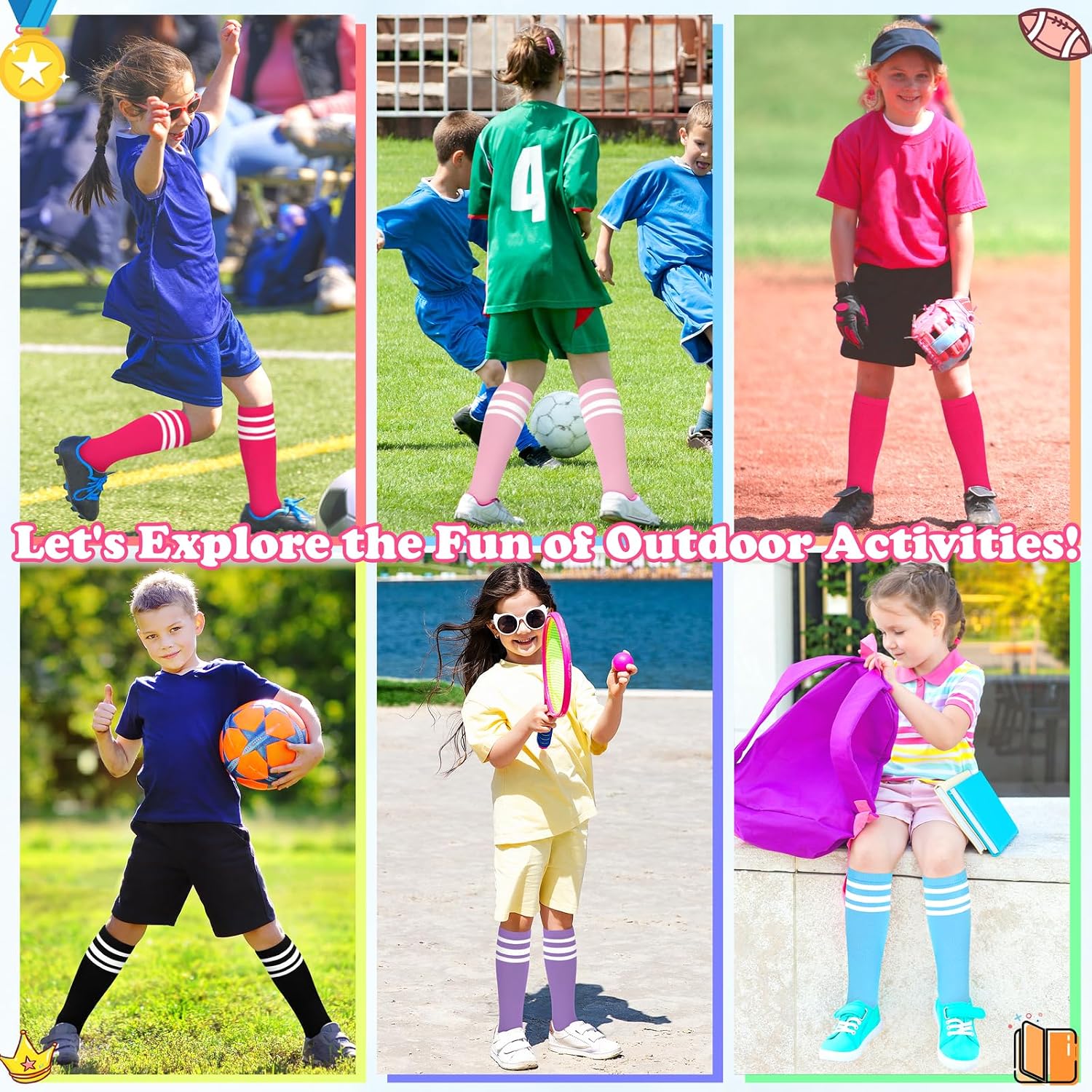 Sarfel Youth Toddler Soccer Socks Kids Baseball Socks Youth Boys Girls Knee High Softball Football Accessories Tube Cotton
