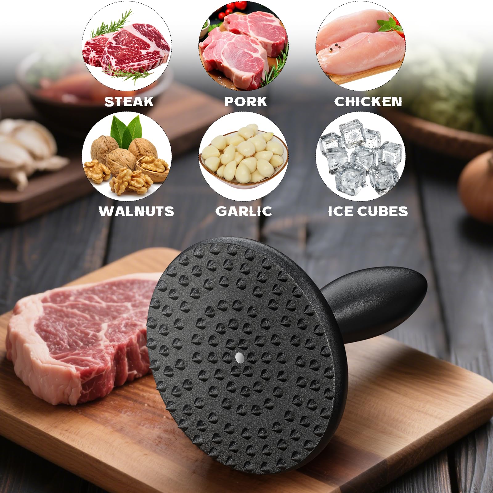 Herramienta ablandadora de carne 3 en 1, mazo de carne, golpe de cocina de doble cara para ablandar bistec, chuleta de pollo 6