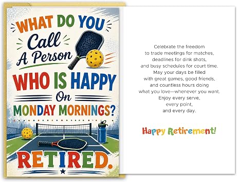 Funny Retirement Card for Men Women - Pickleball Theme