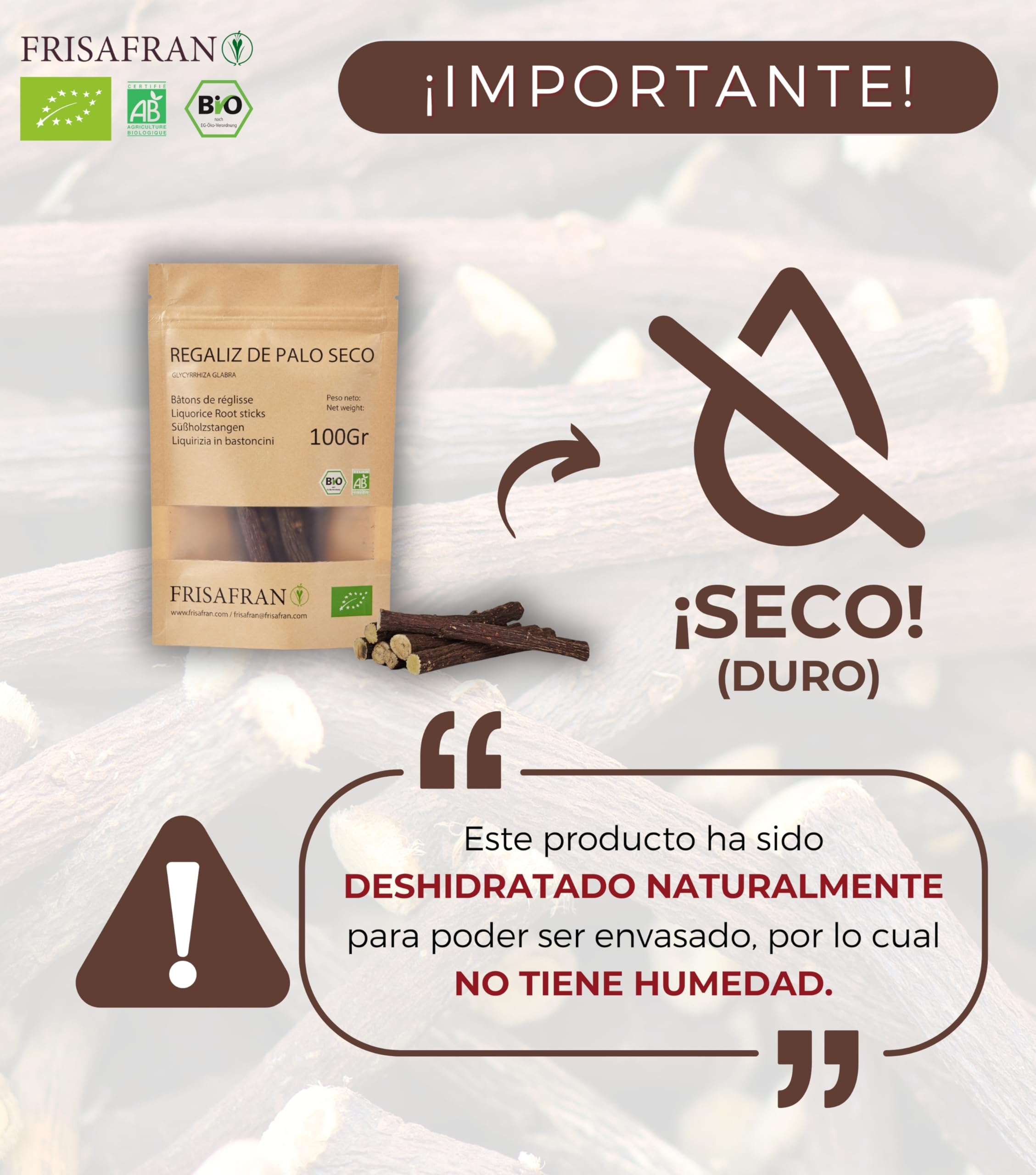 Regaliz de palo seco deshidratado natural ecológico 50g