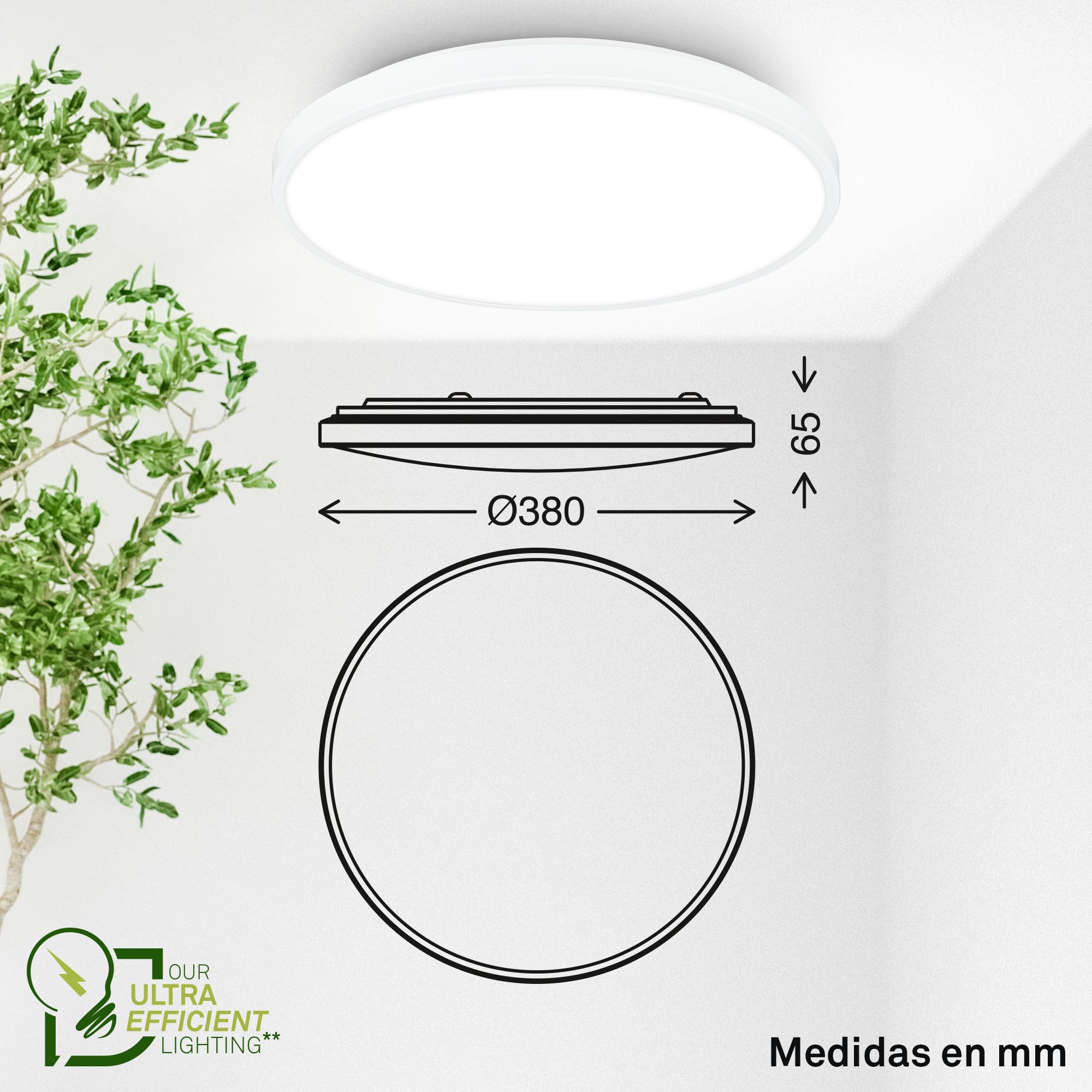 BRILONER - Lampara techo LED, CEE A fuente de luz, 17,1W a 3900lm, luz blanca neutra, plafon techo, lamparas salon, plafones para, 38x6 cm, blanco
