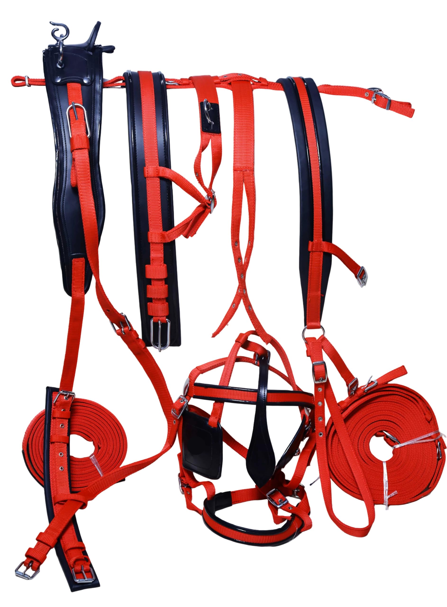 Harnais de conduite pour chariot de cheval en nylon Rouge et noir Mini Shetland