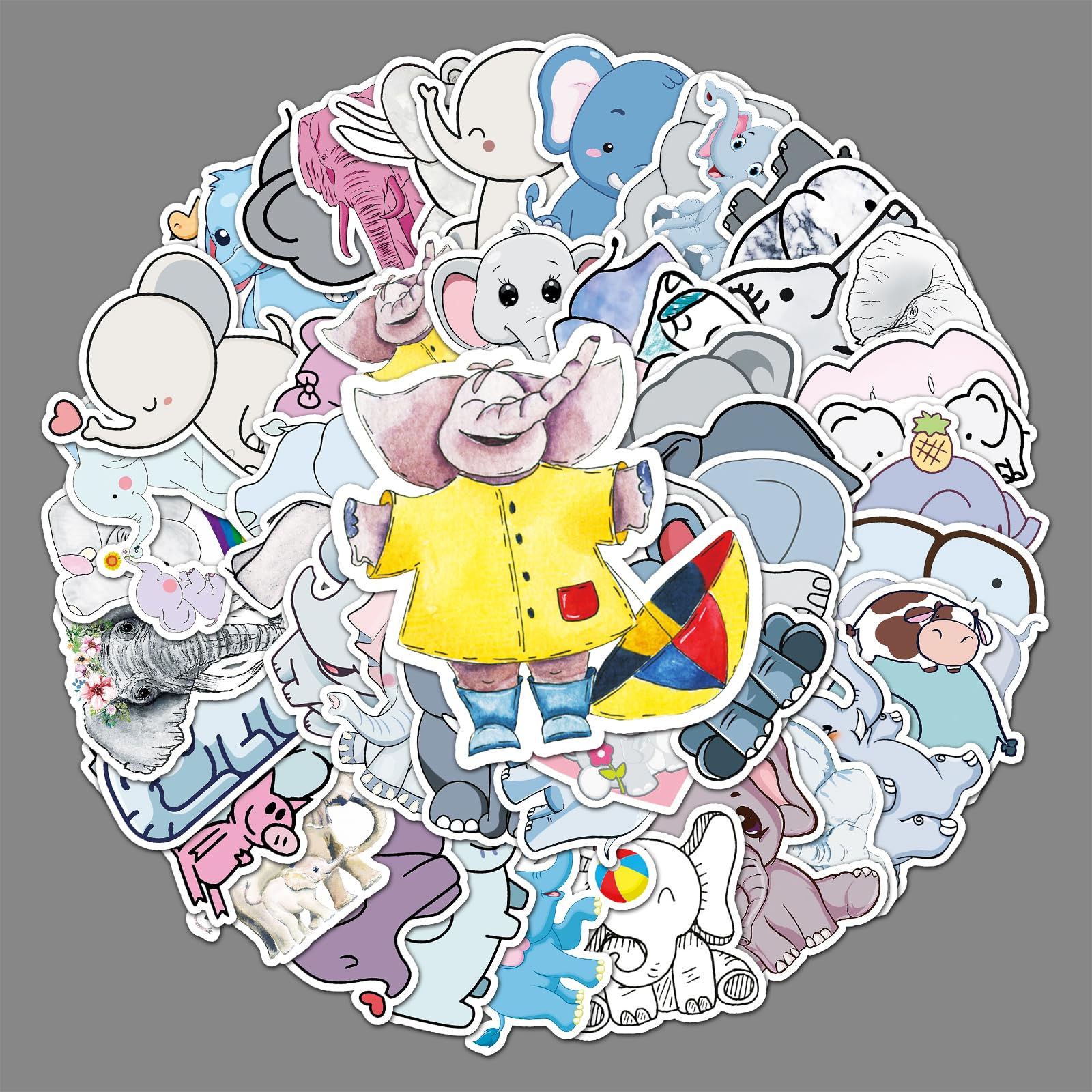 Adkumil 50Pcs Elephants Animals Stickers Cool Stickers no Repeat Stickers for Kids Adults Teens Waterproof Vinyl Sticker for Luggage Computer Skateboard Bike for for Kids Teens Girls (Elephants) - Image 2