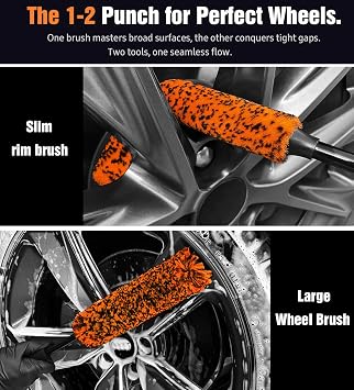 YeewayVeh 3PCS Quick Car Wheel Brush Kit, 2-Size 360° Bendale Alloy Wheel Brush, Boars hair Detailing Brush, Fast Scratch-Free Cleaning for Car Wheels, Motorcycle