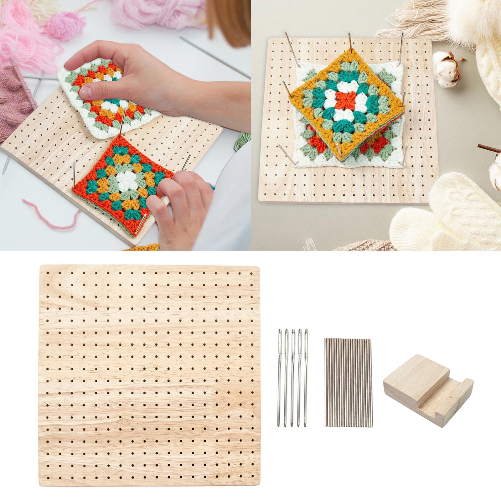 Kit tavola per uncinetto in legno con perni in acciaio inossidabile per lavorare a maglia Tavola quadrata per uncinetto per amanti del fai da te Regali Blocco per uncinetto Perni per maglia Aste