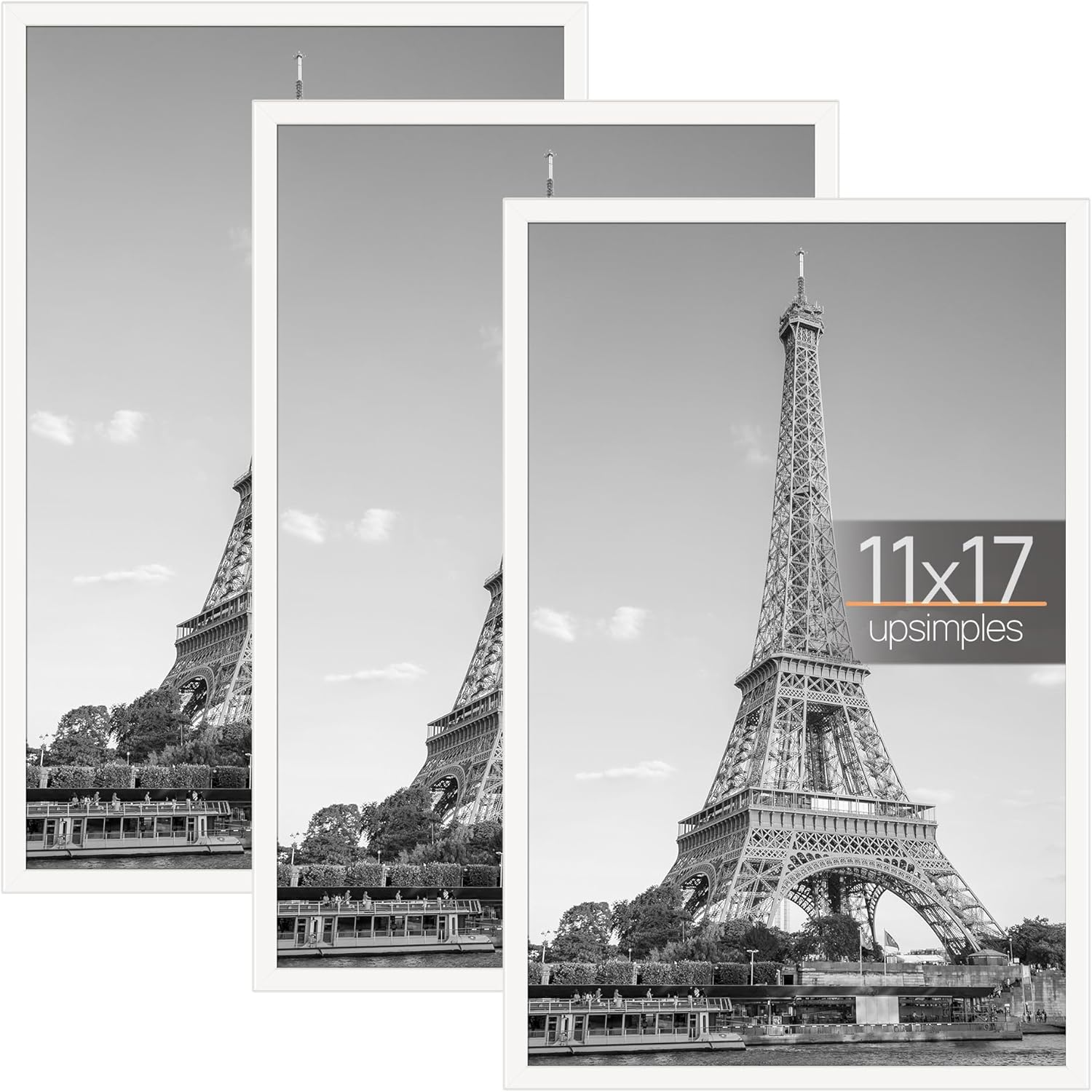 upsimples 11x17 Picture Frame White 3 Pack, Scratch-Proof 11 x 17 Poster Frames for Photo Gallery - Slide-In Strips, Horizontal or Vertical Wall Mounting White 11x17