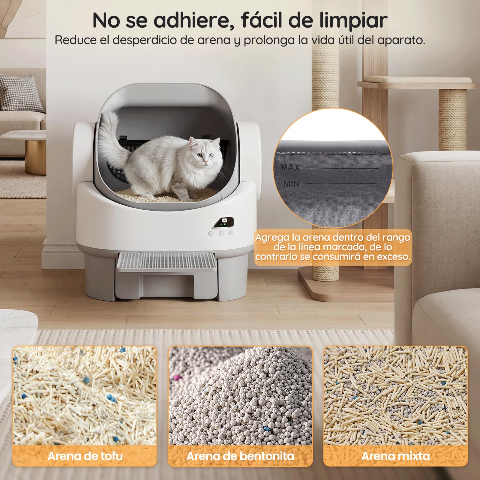 JUMMICO Arenero Gatos Autolimpiable Grande | 6 Sensores de Seguridad | Diseño XXL Semiabierto | Control App | Caja De Arena para Gatos Autolimpiable con Escalón | Funcionamiento Silencioso