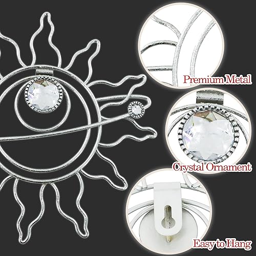 Vista 25 de Manortang Decoración de pared dorada de metal de 9 pulgadas, arte abstracto de sol, luna y estrella, arte de pared adornado con planeta místico