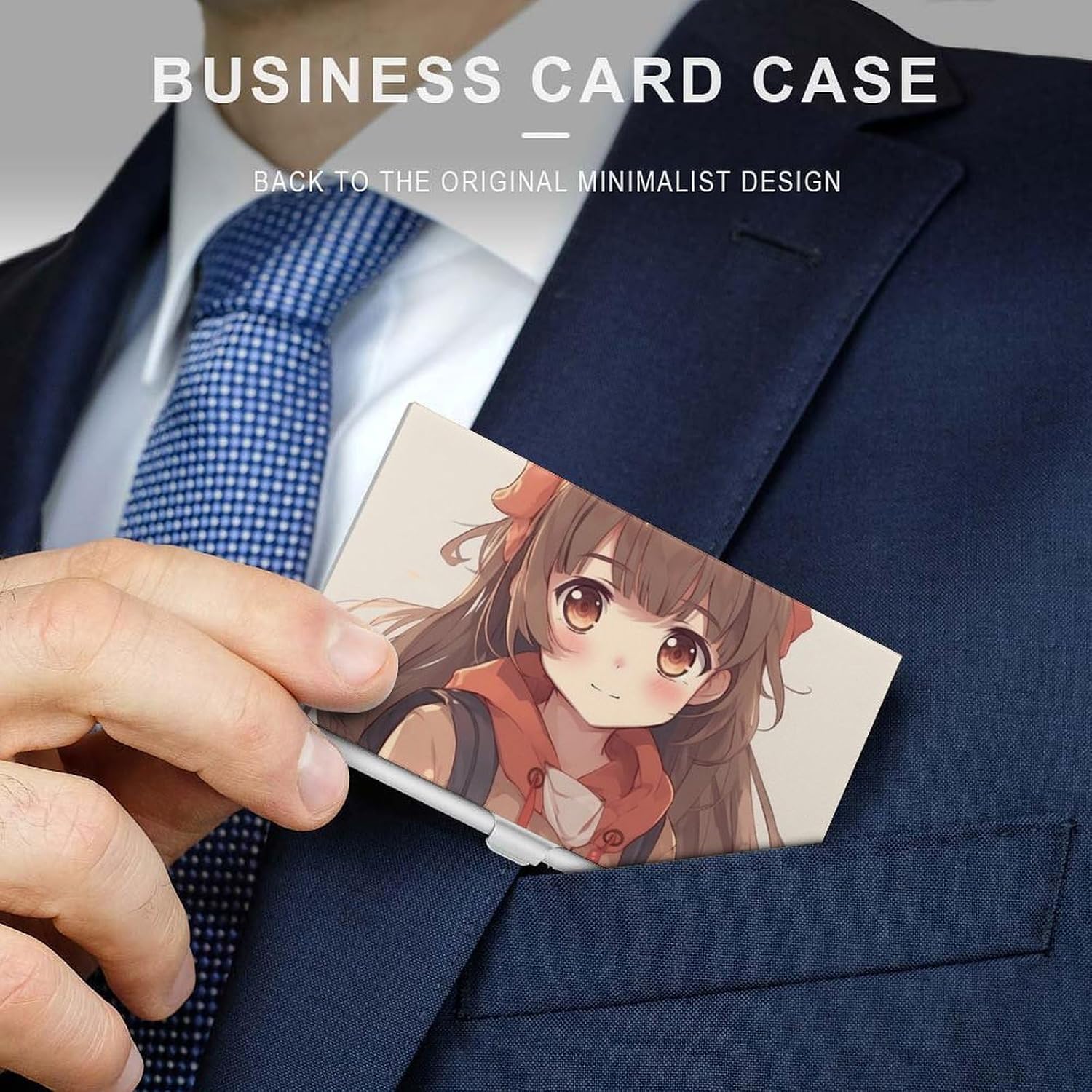 Business Card Holder Japan Anime Business Card Case Slim Purse Name Card Holder Metal Business Card Organizer Credit Card ID Case for Men Women 3.7x2.2x0.3 Inch image 3