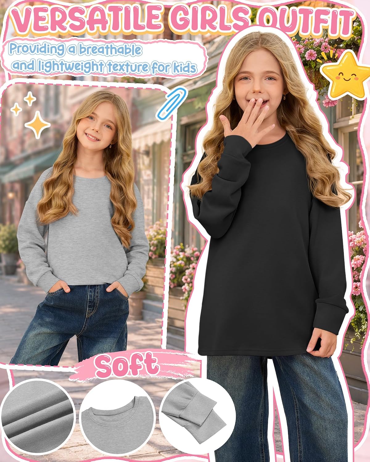 2 Pack Girls Long Sleeve Sweatshirts Oversized Tops