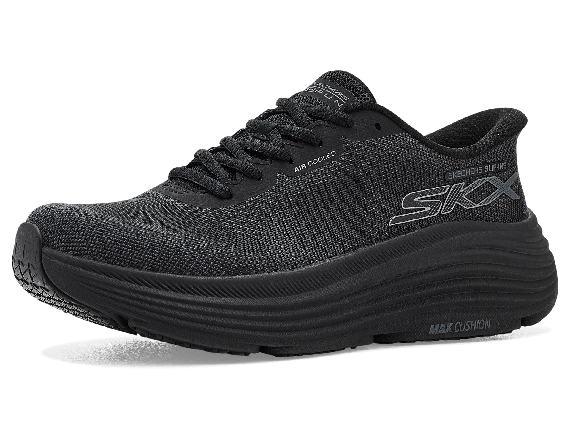 Skechers Women's Max Cushioning Endeavour Hallandale Slip-in Trainers, Black Textile/Black Trim, 4.5 UK