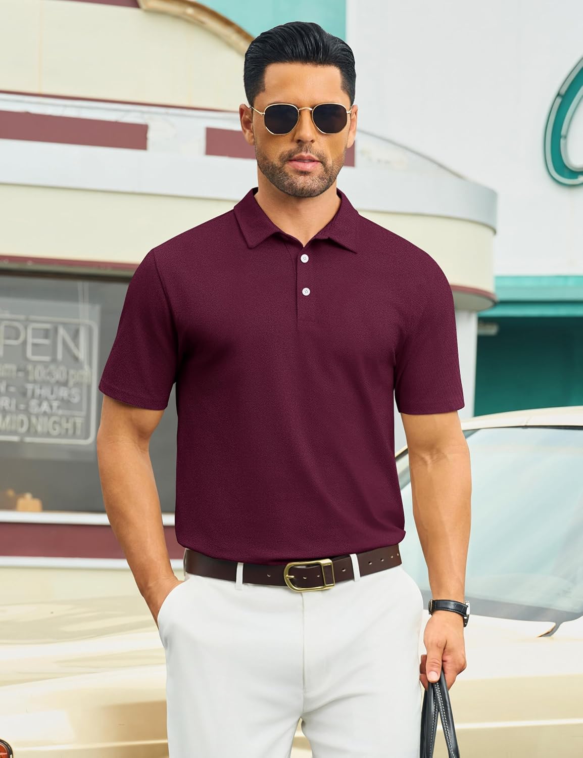 Cotrasen Mens Polo Shirts Short Sleeve Cotton Pique Golf Shirt Button Classic Fit Stretch Performance Casual T-Shirts - Image 6
