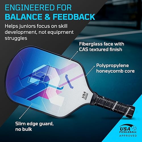 Miniatura 3 de PicklePro Junior - Paleta de pickleball juvenil con cubierta, pala ligera de fibra de vidrio para principiantes y jugadores jóvenes, agarre
